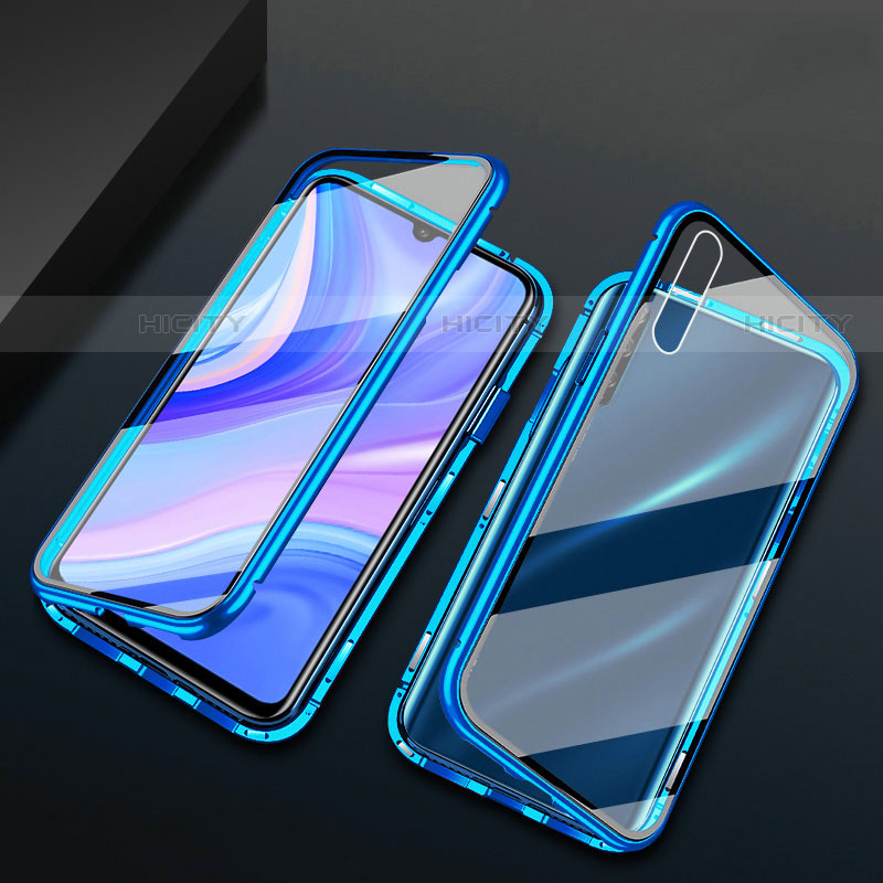 Coque Rebord Bumper Luxe Aluminum Metal Miroir 360 Degres Housse Etui Aimant pour Huawei P smart S Bleu Plus