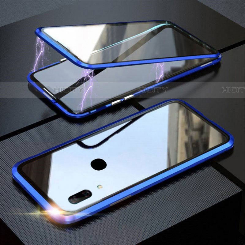 Coque Rebord Bumper Luxe Aluminum Metal Miroir 360 Degres Housse Etui Aimant pour Huawei P Smart Z Bleu Plus