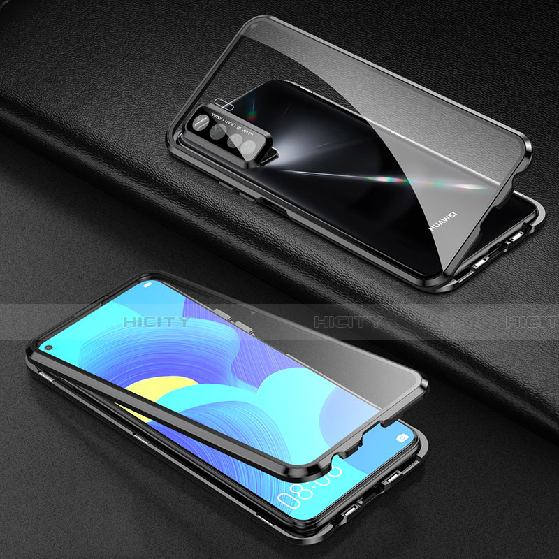 Coque Rebord Bumper Luxe Aluminum Metal Miroir 360 Degres Housse Etui Aimant pour Huawei P40 Lite 5G Noir Plus