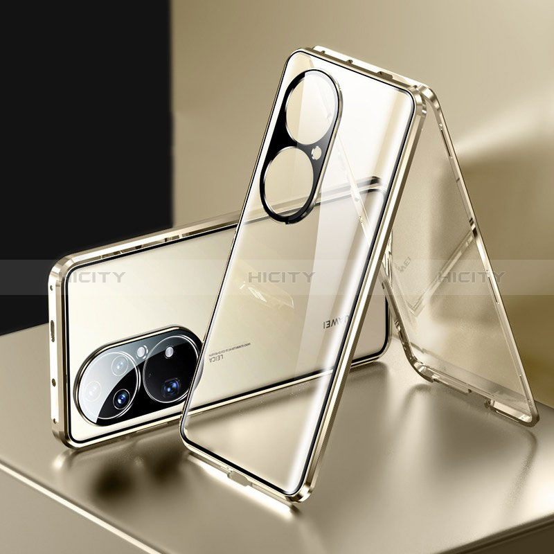 Coque Rebord Bumper Luxe Aluminum Metal Miroir 360 Degres Housse Etui Aimant pour Huawei P50 Plus