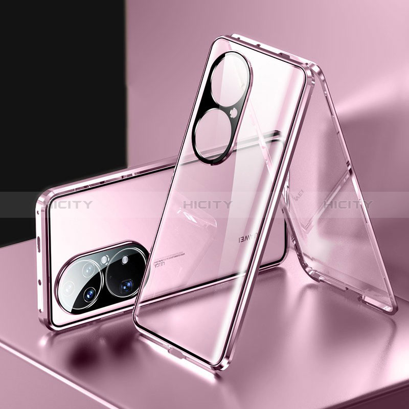 Coque Rebord Bumper Luxe Aluminum Metal Miroir 360 Degres Housse Etui Aimant pour Huawei P50 Pro Or Rose Plus