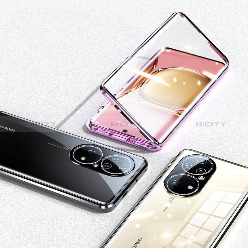 Coque Rebord Bumper Luxe Aluminum Metal Miroir 360 Degres Housse Etui Aimant pour Huawei P50 Pro Plus