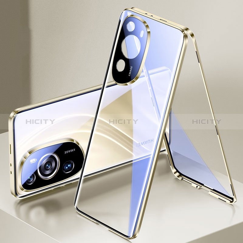 Coque Rebord Bumper Luxe Aluminum Metal Miroir 360 Degres Housse Etui Aimant pour Huawei P60 Art Plus