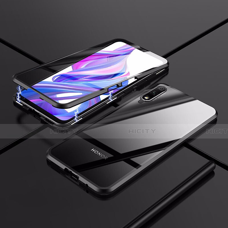 Coque Rebord Bumper Luxe Aluminum Metal Miroir 360 Degres Housse Etui Aimant pour Huawei Y9 Prime (2019) Noir Plus