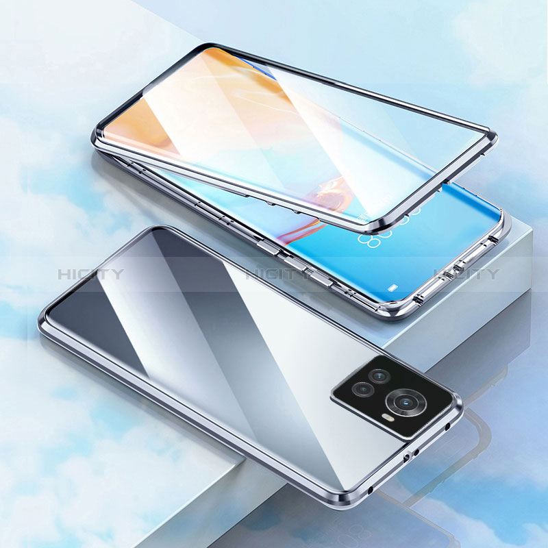 Coque Rebord Bumper Luxe Aluminum Metal Miroir 360 Degres Housse Etui Aimant pour OnePlus 10R 5G Argent Plus