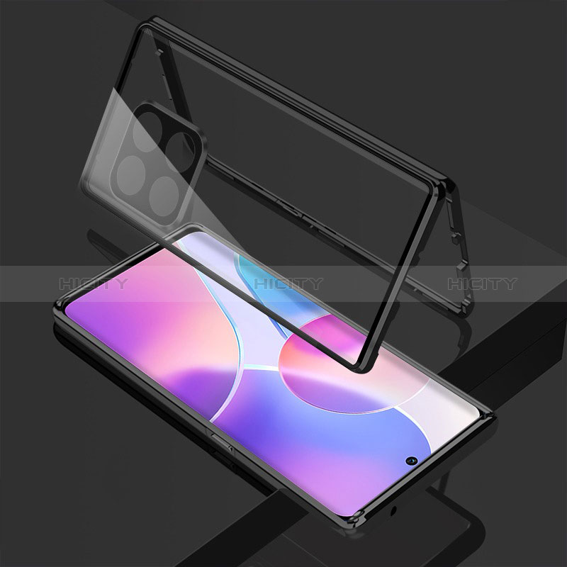 Coque Rebord Bumper Luxe Aluminum Metal Miroir 360 Degres Housse Etui Aimant pour OnePlus 10T 5G Noir Plus