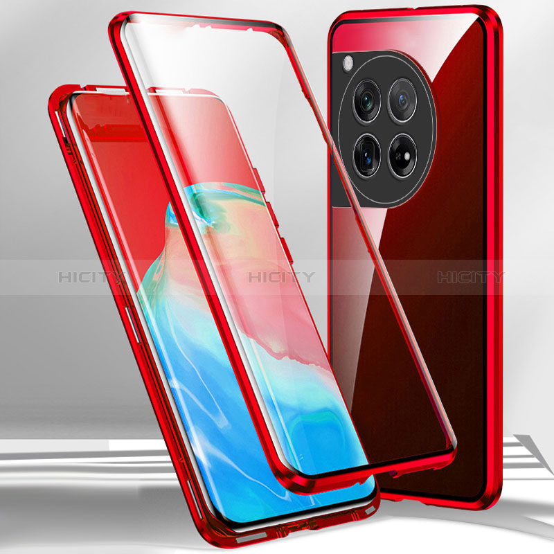 Coque Rebord Bumper Luxe Aluminum Metal Miroir 360 Degres Housse Etui Aimant pour OnePlus 12R 5G Rouge Plus