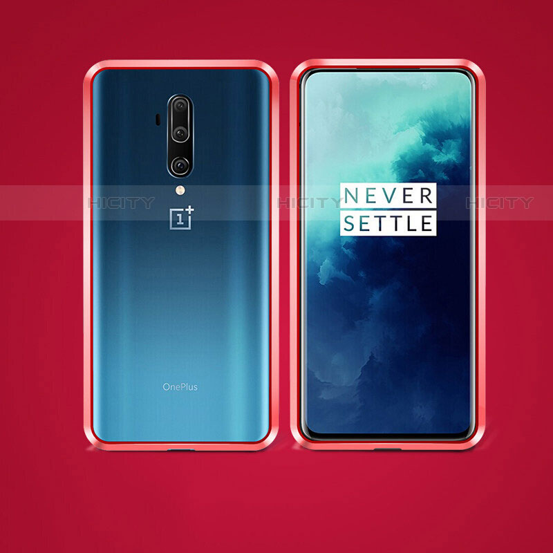 Coque Rebord Bumper Luxe Aluminum Metal Miroir 360 Degres Housse Etui Aimant pour OnePlus 7T Pro Rouge Plus