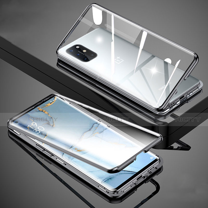 Coque Rebord Bumper Luxe Aluminum Metal Miroir 360 Degres Housse Etui Aimant pour OnePlus 8T 5G Noir Plus