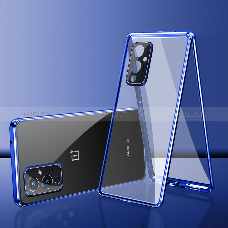 Coque Rebord Bumper Luxe Aluminum Metal Miroir 360 Degres Housse Etui Aimant pour OnePlus 9 5G Bleu Plus