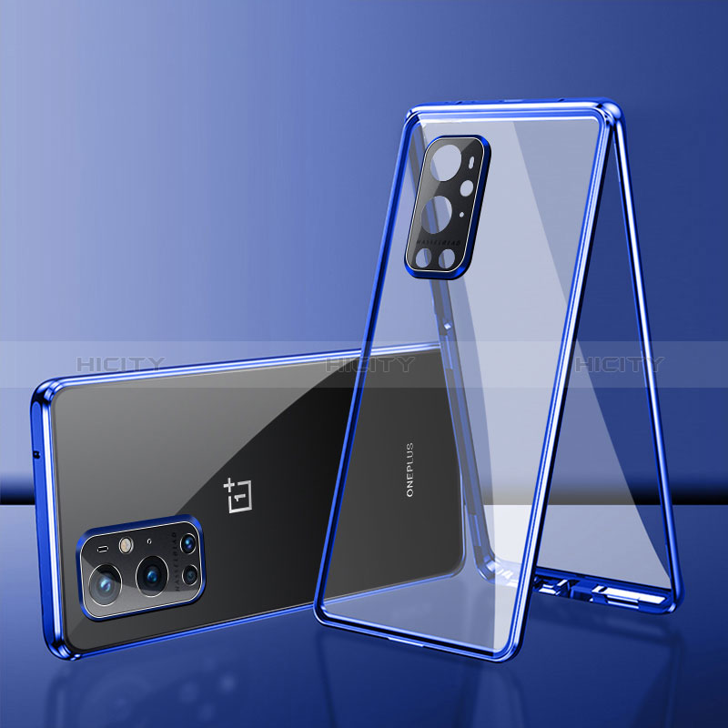 Coque Rebord Bumper Luxe Aluminum Metal Miroir 360 Degres Housse Etui Aimant pour OnePlus 9 Pro 5G Bleu Plus