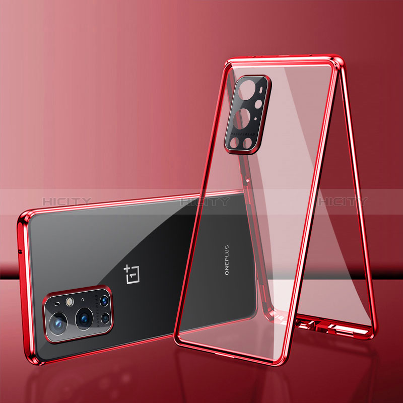 Coque Rebord Bumper Luxe Aluminum Metal Miroir 360 Degres Housse Etui Aimant pour OnePlus 9 Pro 5G Rouge Plus