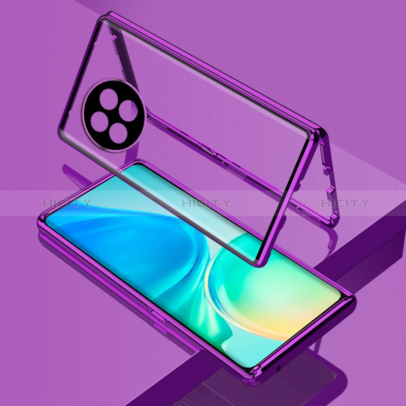 Coque Rebord Bumper Luxe Aluminum Metal Miroir 360 Degres Housse Etui Aimant pour OnePlus Ace 2 5G Violet Plus