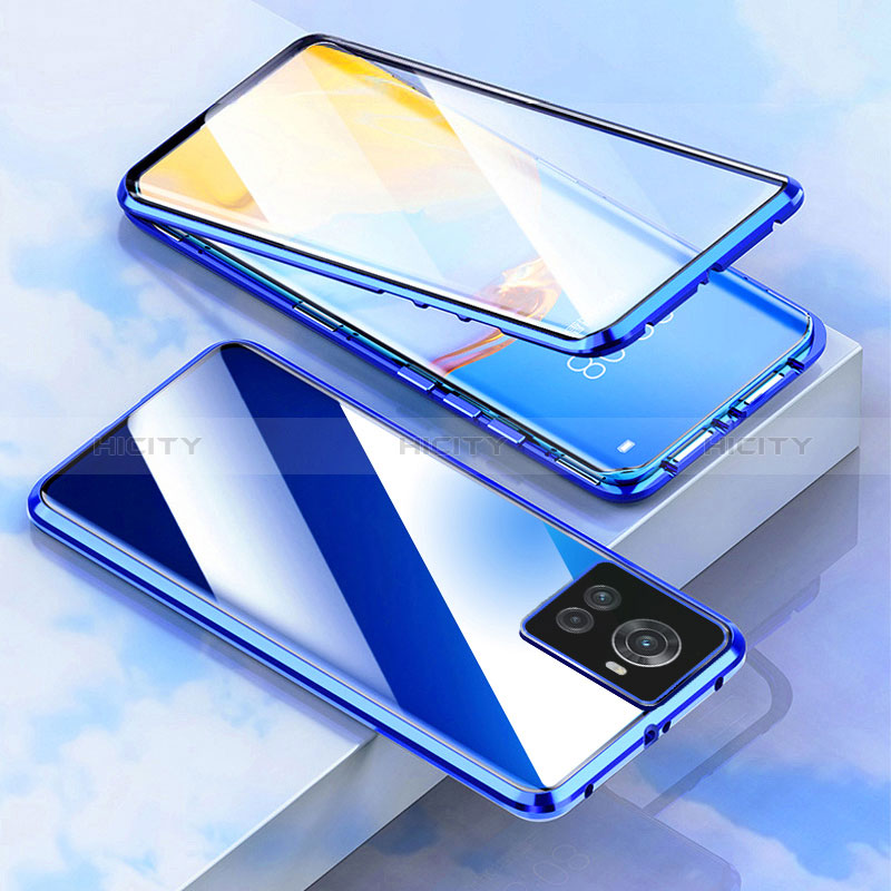 Coque Rebord Bumper Luxe Aluminum Metal Miroir 360 Degres Housse Etui Aimant pour OnePlus Ace 5G Bleu Plus