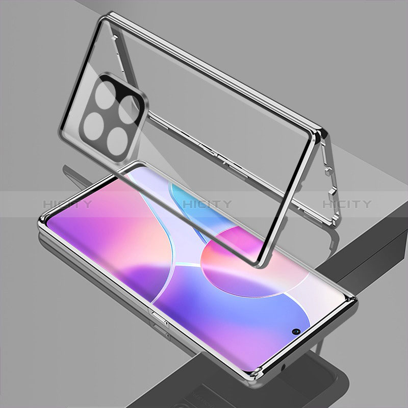 Coque Rebord Bumper Luxe Aluminum Metal Miroir 360 Degres Housse Etui Aimant pour OnePlus Ace Pro 5G Argent Plus