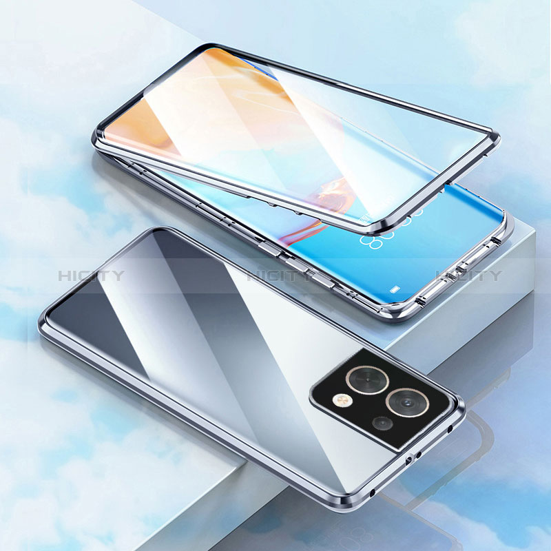 Coque Rebord Bumper Luxe Aluminum Metal Miroir 360 Degres Housse Etui Aimant pour OnePlus Nord 3 5G Argent Plus