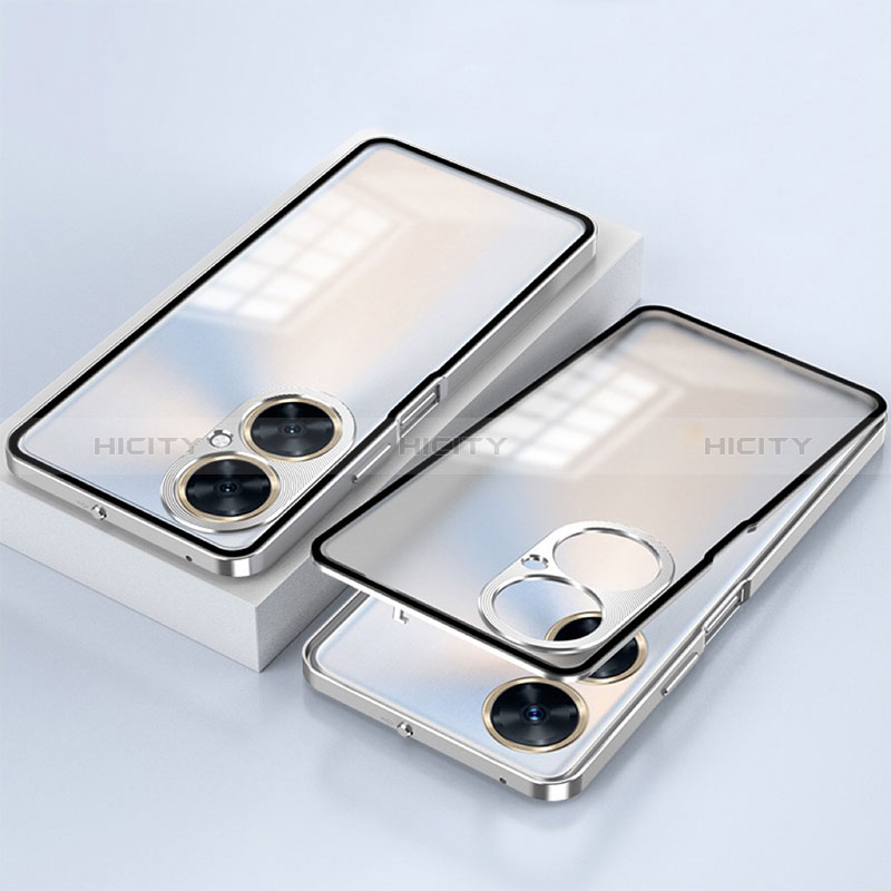 Coque Rebord Bumper Luxe Aluminum Metal Miroir 360 Degres Housse Etui Aimant pour OnePlus Nord CE 3 5G Argent Plus