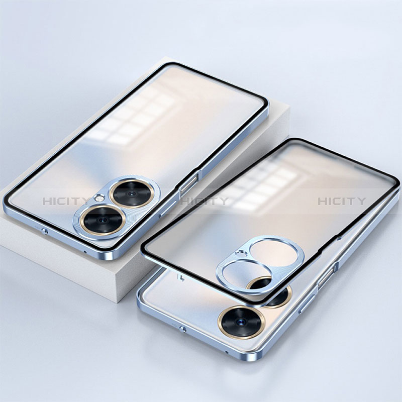 Coque Rebord Bumper Luxe Aluminum Metal Miroir 360 Degres Housse Etui Aimant pour OnePlus Nord N30 5G Bleu Plus