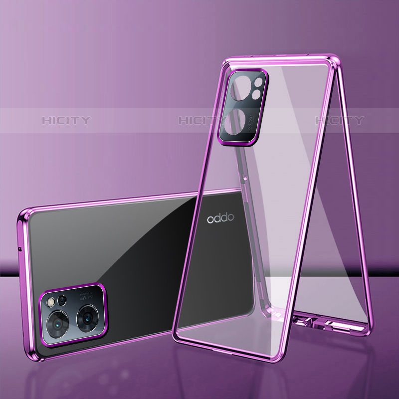 Coque Rebord Bumper Luxe Aluminum Metal Miroir 360 Degres Housse Etui Aimant pour OnePlus Nord N300 5G Violet Plus