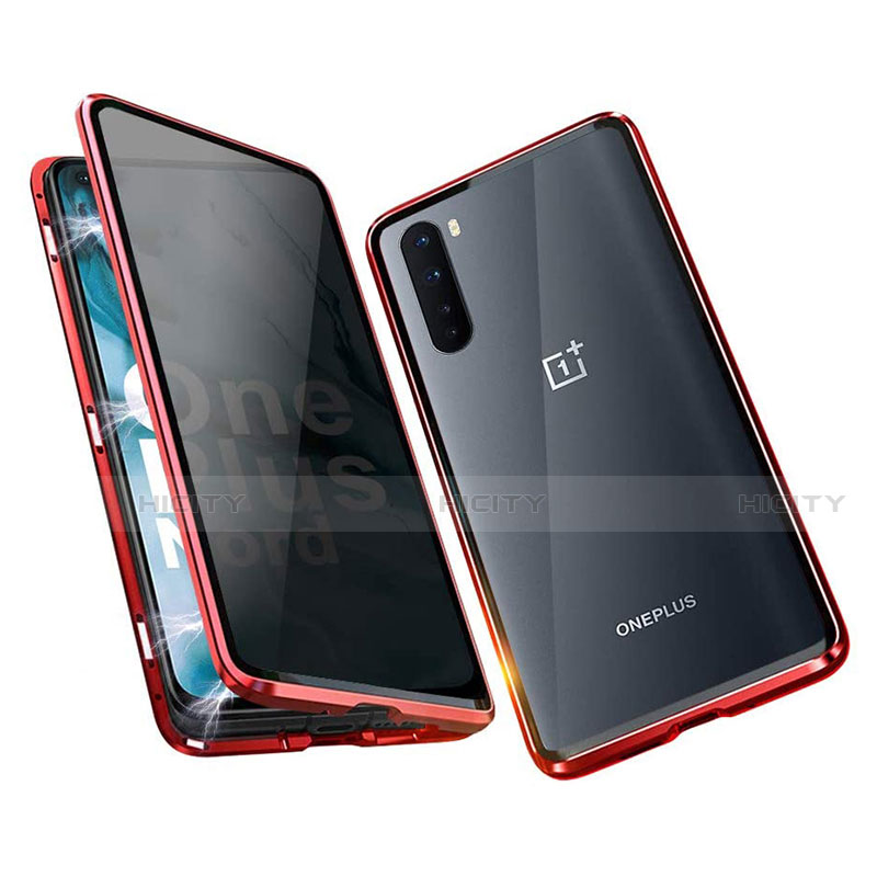 Coque Rebord Bumper Luxe Aluminum Metal Miroir 360 Degres Housse Etui Aimant pour OnePlus Nord Rouge Plus