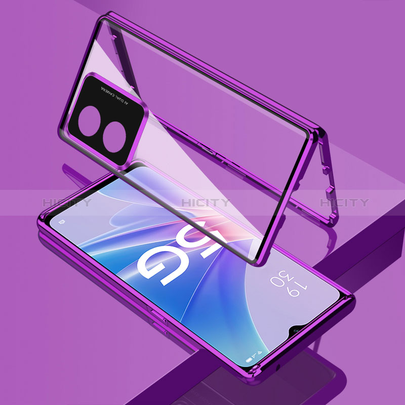 Coque Rebord Bumper Luxe Aluminum Metal Miroir 360 Degres Housse Etui Aimant pour Oppo A1 5G Violet Plus