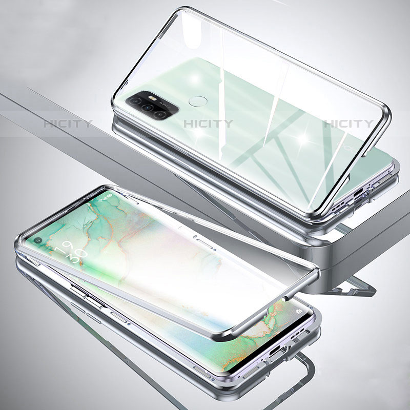 Coque Rebord Bumper Luxe Aluminum Metal Miroir 360 Degres Housse Etui Aimant pour Oppo A11s Argent Plus