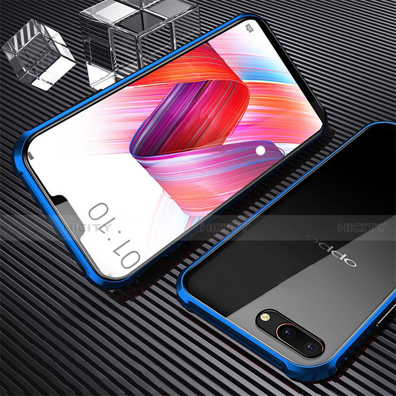 Coque Rebord Bumper Luxe Aluminum Metal Miroir 360 Degres Housse Etui Aimant pour Oppo A12e Bleu Plus