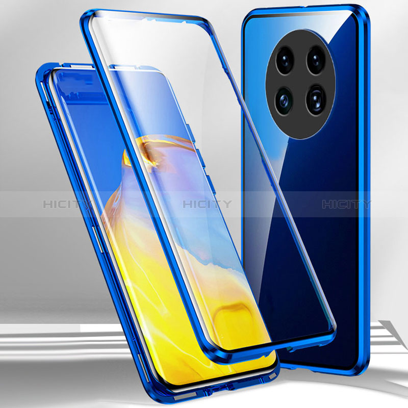 Coque Rebord Bumper Luxe Aluminum Metal Miroir 360 Degres Housse Etui Aimant pour Oppo A2 Pro 5G Bleu Plus