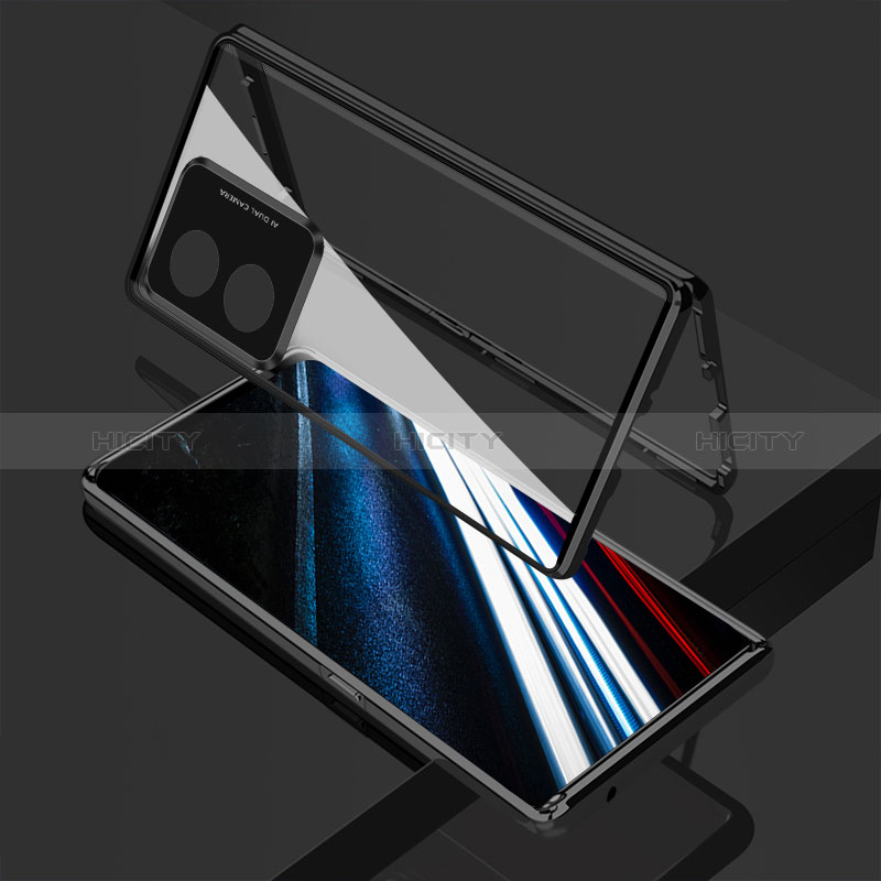 Coque Rebord Bumper Luxe Aluminum Metal Miroir 360 Degres Housse Etui Aimant pour Oppo A38 Noir Plus