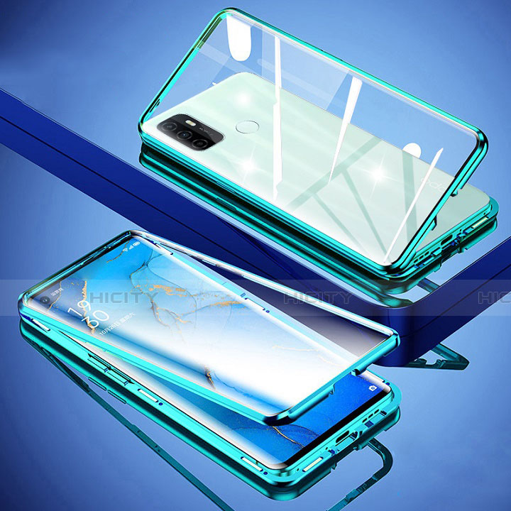 Coque Rebord Bumper Luxe Aluminum Metal Miroir 360 Degres Housse Etui Aimant pour Oppo A53 Vert Plus