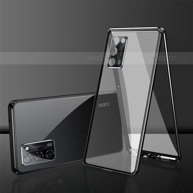 Coque Rebord Bumper Luxe Aluminum Metal Miroir 360 Degres Housse Etui Aimant pour Oppo A53s 5G Noir Plus