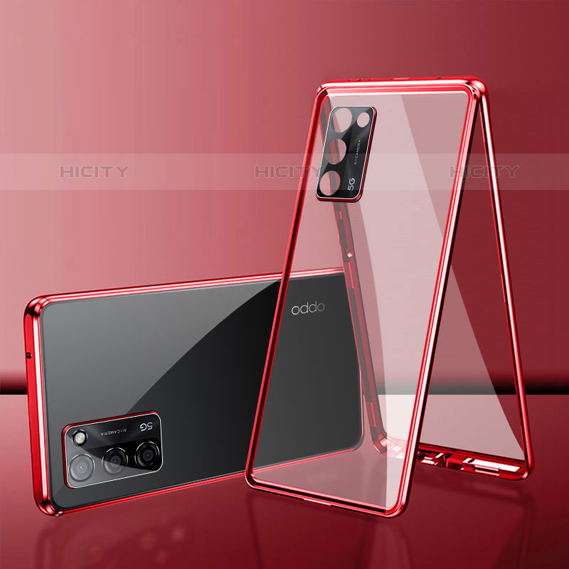 Coque Rebord Bumper Luxe Aluminum Metal Miroir 360 Degres Housse Etui Aimant pour Oppo A53s 5G Rouge Plus