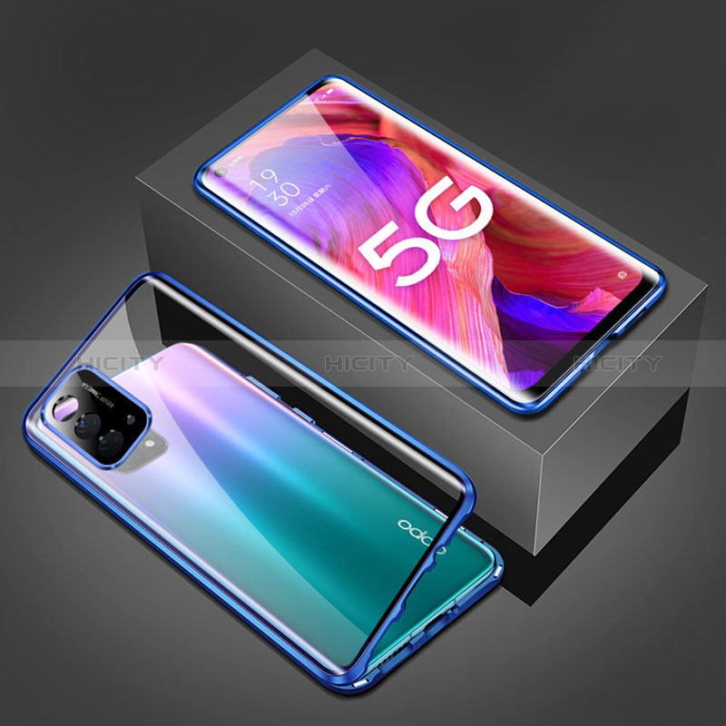 Coque Rebord Bumper Luxe Aluminum Metal Miroir 360 Degres Housse Etui Aimant pour Oppo A54 5G Bleu Plus