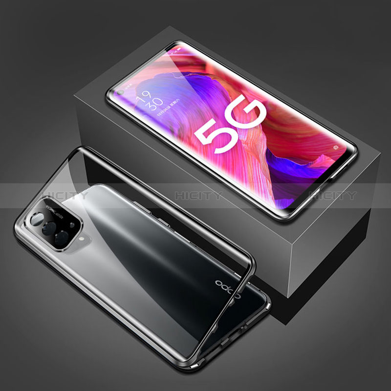 Coque Rebord Bumper Luxe Aluminum Metal Miroir 360 Degres Housse Etui Aimant pour Oppo A54 5G Noir Plus