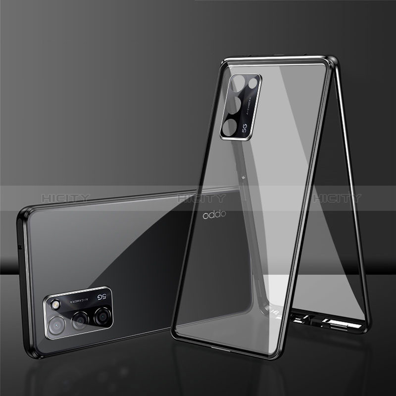 Coque Rebord Bumper Luxe Aluminum Metal Miroir 360 Degres Housse Etui Aimant pour Oppo A56 5G Noir Plus