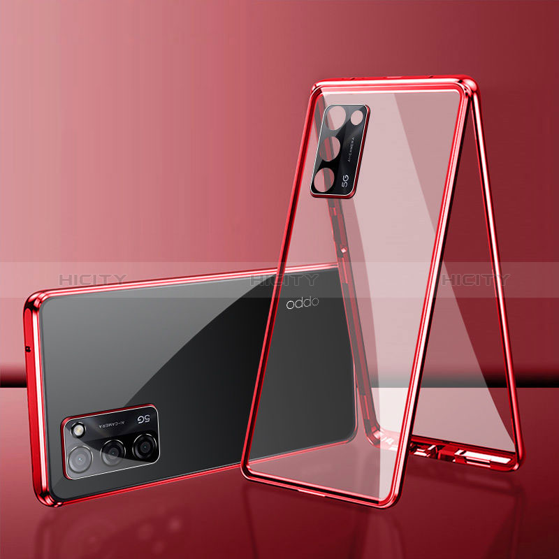 Coque Rebord Bumper Luxe Aluminum Metal Miroir 360 Degres Housse Etui Aimant pour Oppo A56 5G Rouge Plus