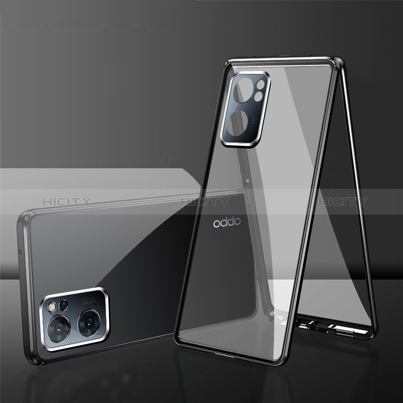 Coque Rebord Bumper Luxe Aluminum Metal Miroir 360 Degres Housse Etui Aimant pour Oppo A56S 5G Noir Plus