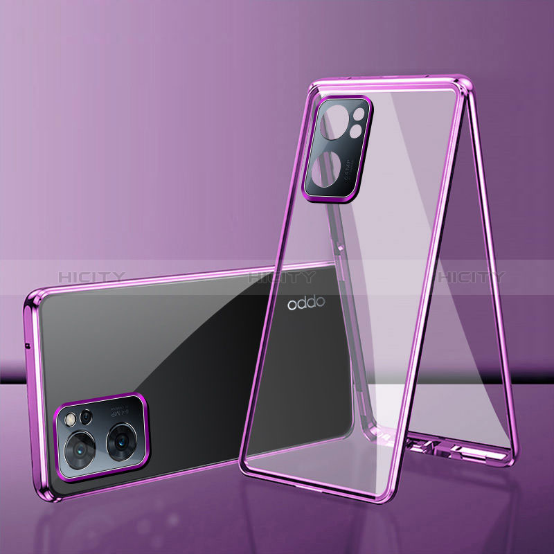 Coque Rebord Bumper Luxe Aluminum Metal Miroir 360 Degres Housse Etui Aimant pour Oppo A56S 5G Violet Plus