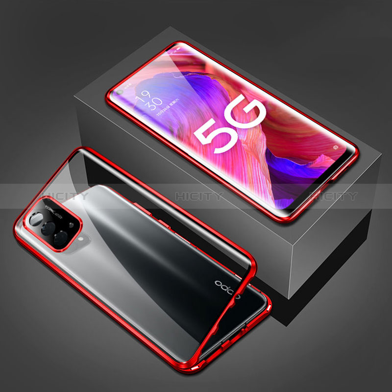 Coque Rebord Bumper Luxe Aluminum Metal Miroir 360 Degres Housse Etui Aimant pour Oppo A74 5G Rouge Plus