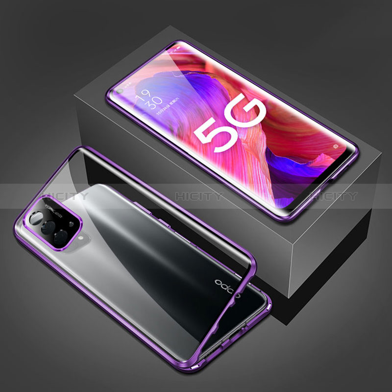 Coque Rebord Bumper Luxe Aluminum Metal Miroir 360 Degres Housse Etui Aimant pour Oppo A74 5G Violet Plus