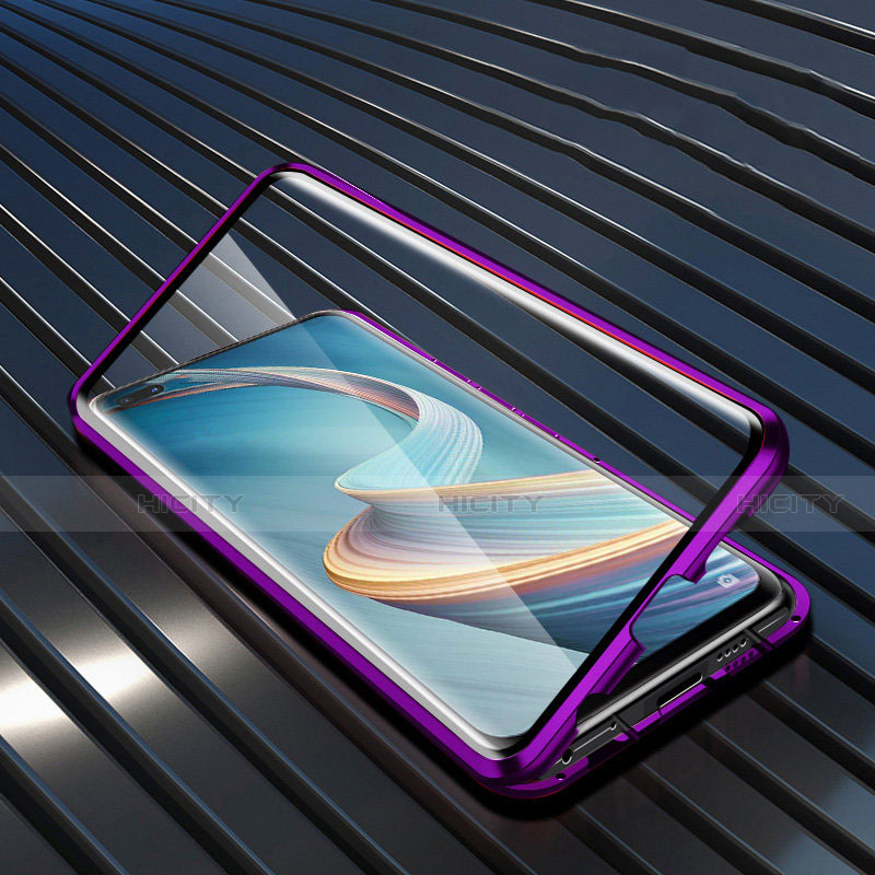 Coque Rebord Bumper Luxe Aluminum Metal Miroir 360 Degres Housse Etui Aimant pour Oppo A92s 5G Violet Plus