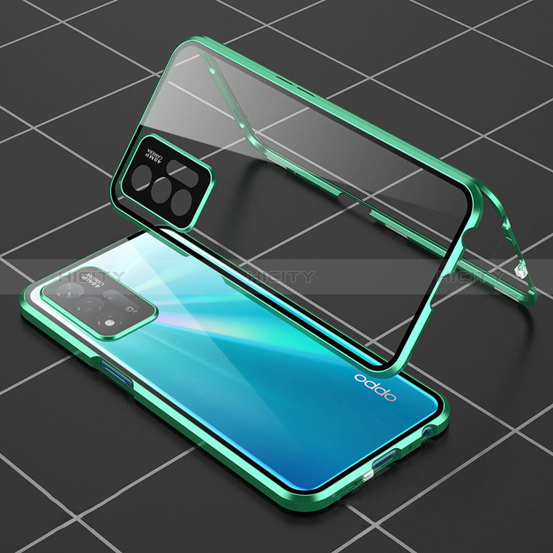 Coque Rebord Bumper Luxe Aluminum Metal Miroir 360 Degres Housse Etui Aimant pour Oppo A93s 5G Vert Plus