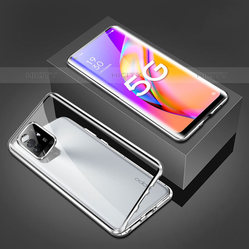 Coque Rebord Bumper Luxe Aluminum Metal Miroir 360 Degres Housse Etui Aimant pour Oppo A94 5G Argent Plus