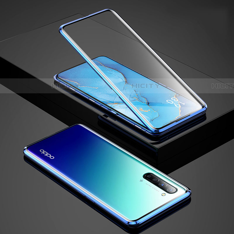 Coque Rebord Bumper Luxe Aluminum Metal Miroir 360 Degres Housse Etui Aimant pour Oppo Find X2 Lite Bleu Plus