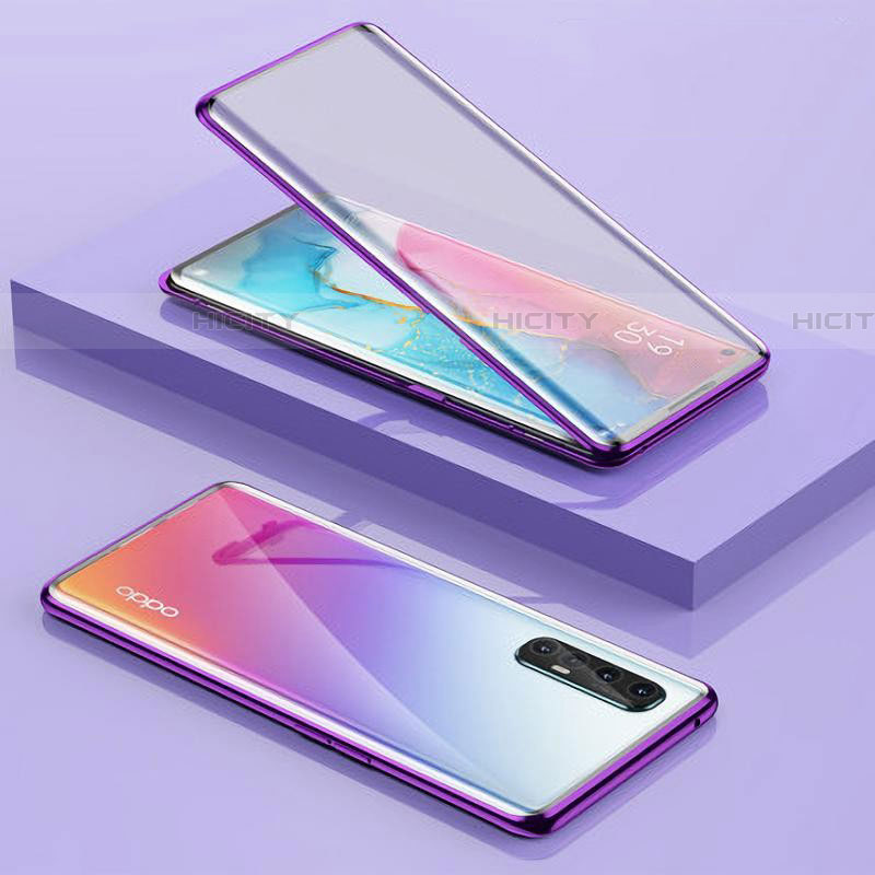 Coque Rebord Bumper Luxe Aluminum Metal Miroir 360 Degres Housse Etui Aimant pour Oppo Find X2 Neo Violet Plus