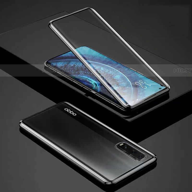 Coque Rebord Bumper Luxe Aluminum Metal Miroir 360 Degres Housse Etui Aimant pour Oppo Find X2 Noir Plus