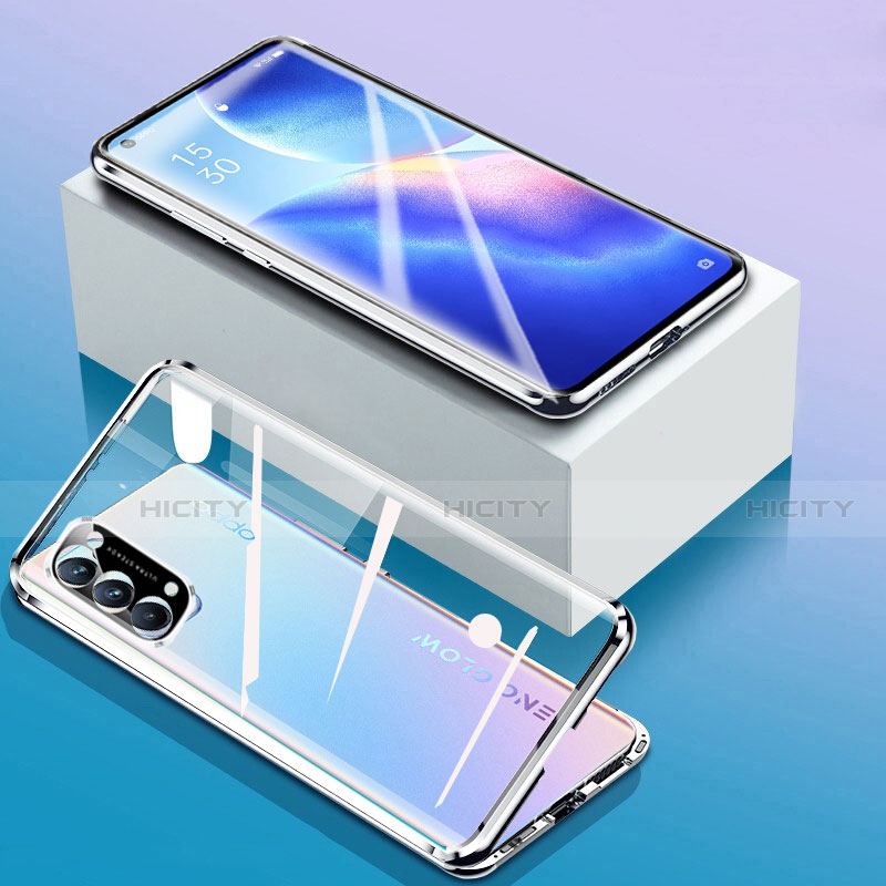 Coque Rebord Bumper Luxe Aluminum Metal Miroir 360 Degres Housse Etui Aimant pour Oppo Find X3 Lite 5G Argent Plus