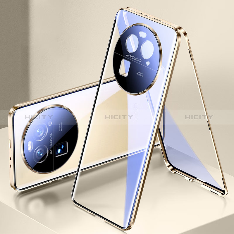 Coque Rebord Bumper Luxe Aluminum Metal Miroir 360 Degres Housse Etui Aimant pour Oppo Find X6 Pro 5G Or Plus