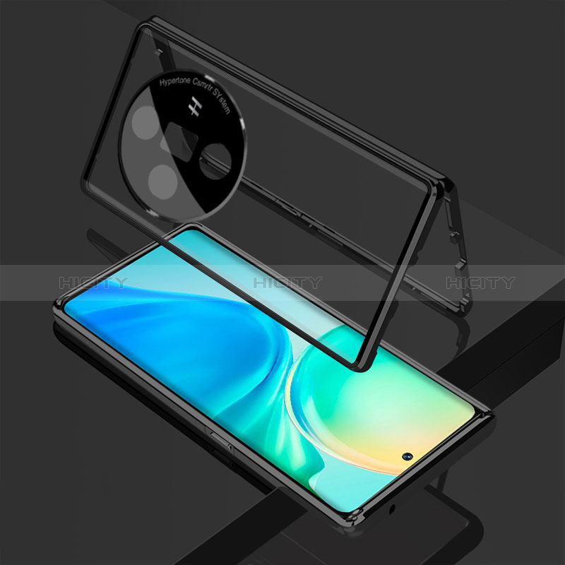 Coque Rebord Bumper Luxe Aluminum Metal Miroir 360 Degres Housse Etui Aimant pour Oppo Find X7 5G Noir Plus