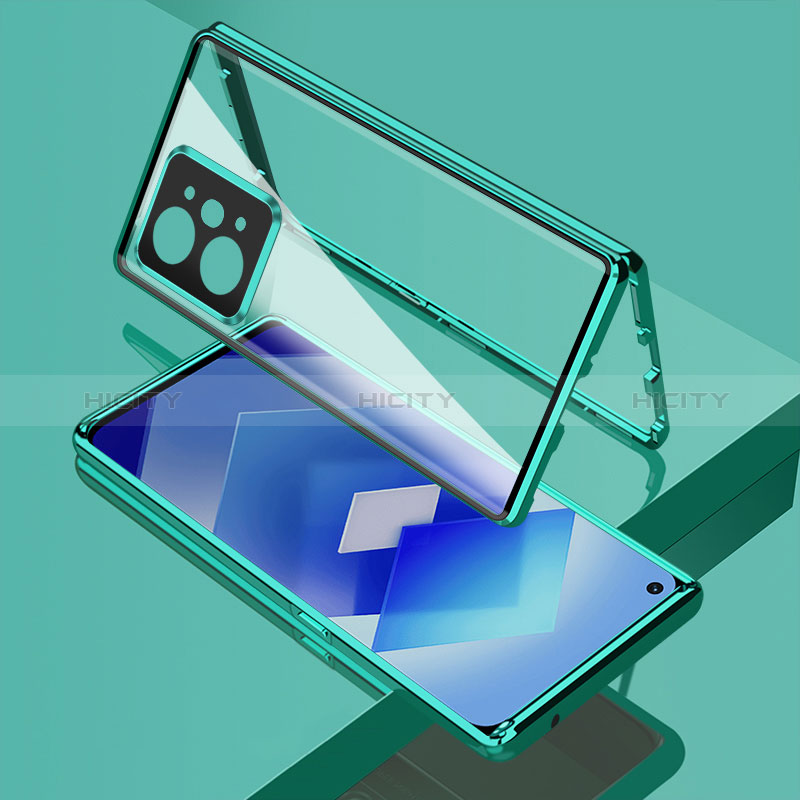 Coque Rebord Bumper Luxe Aluminum Metal Miroir 360 Degres Housse Etui Aimant pour Oppo K10 Pro 5G Vert Plus